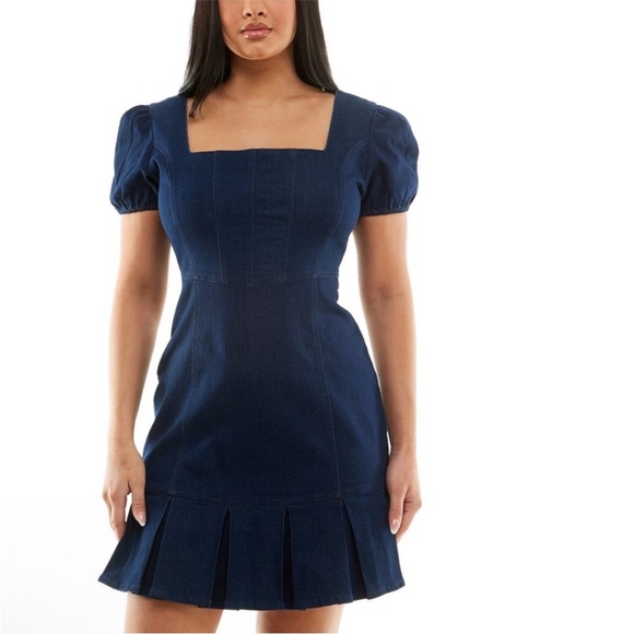 Planet Gold Women's Short Sleeve Square Neck Dress Denim Size Small - Picture 12 of 12